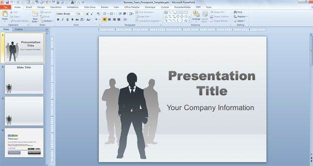 Business Team PowerPoint Template with CEO silhouette in the slide design