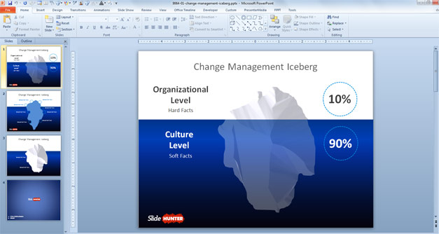 Change Management Iceberg Template for PowerPoint presentations with iceberg illustration in the slide design