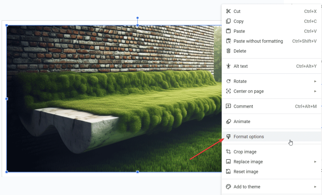 How to Make the Image Transparent in Google Slides via Format Options