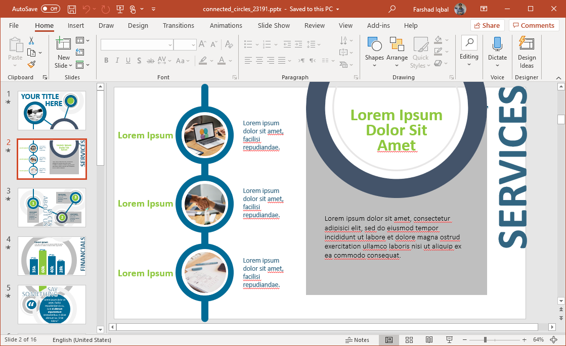 connected circles presentation template for powerpoint