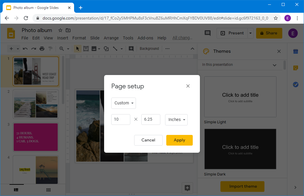 custom orientation in google slides