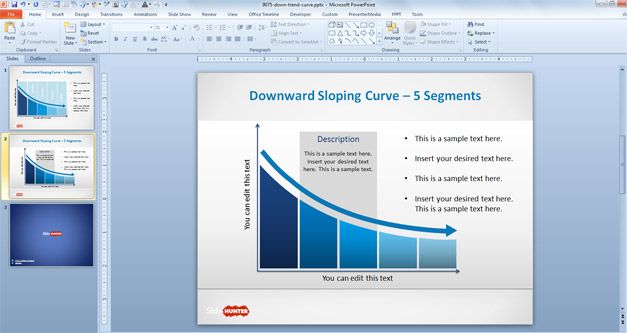 Downward sloping curve with 5 segments for PowerPoint presentations