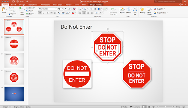 Do Not Enter Signs created with shapes in PowerPoint