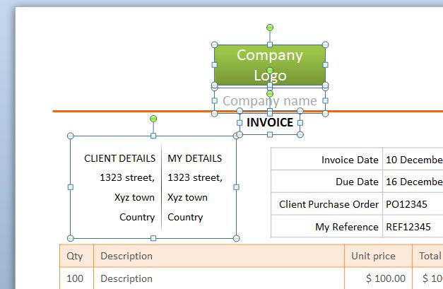 editable invoice shapes