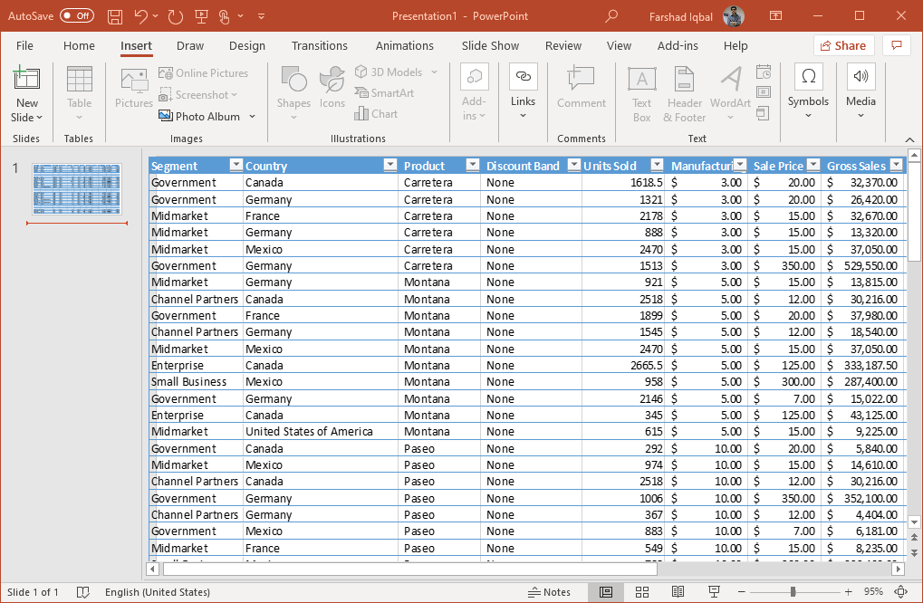 excel data in powerpoint