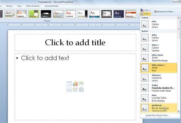 font powerpoint 2010