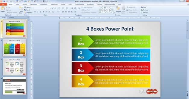 Example of four stages diagram with colorful background for process flow description in rows