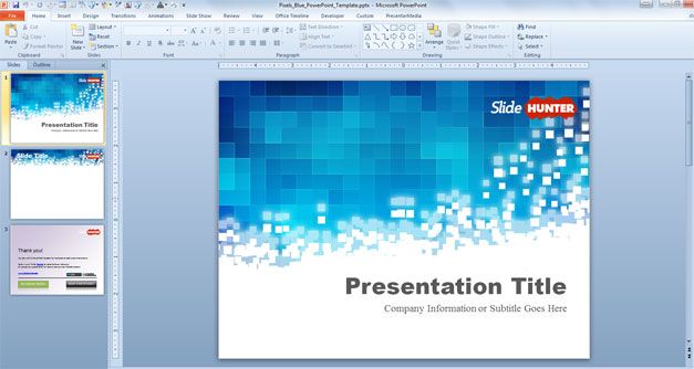 Free blue PowerPoint template with pixels and original slide design