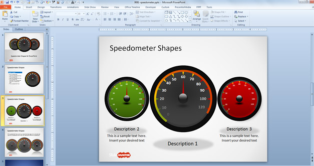 Three Dashboard Speedometer Shapes for PowerPoint