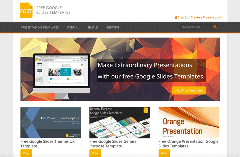 Homepage of Free Google Slides Templates