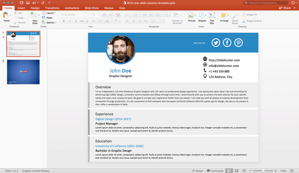 Free One Slide Resume Template for PowerPoint