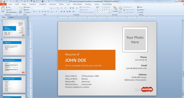 Resume template for PowerPoint presentations with Orange