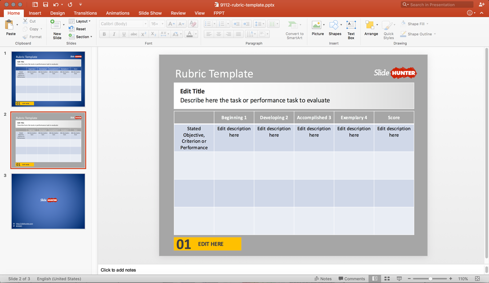 Free Editable Rubric Scoring Template for Microsoft PowerPoint