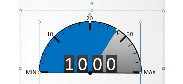 Example of editable shape for the gauge showing how to change the level used to fill the meter.