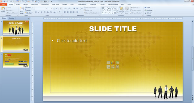 Global leadership PowerPoint template with gold background design