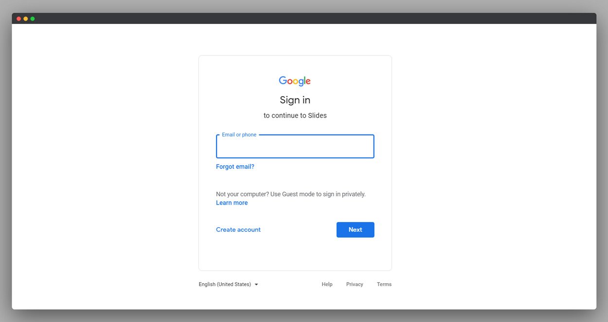 Google Slides Login screenshot