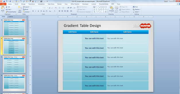 Free Table Design PowerPoint with gradient background and blue cyan color