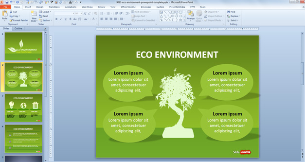 Social Non Profit Sustainability PowerPoint Slide Design with Green background