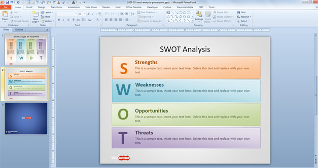 Free SWOT Analysis Matrix with Horizontal Layout and SWOT letters