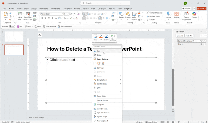 Delete a Textbox in PowerPoint