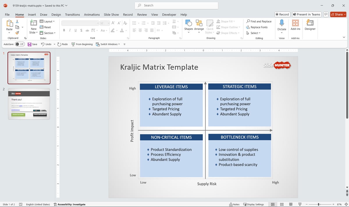 Free Kraljic Matrix Template for PowerPoint