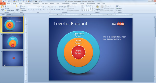 Onion Diagram with 3 Levels of a Product for PowerPoint