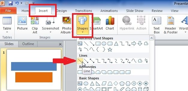 Insert Simple Horizontal Line in PowerPoint 2010