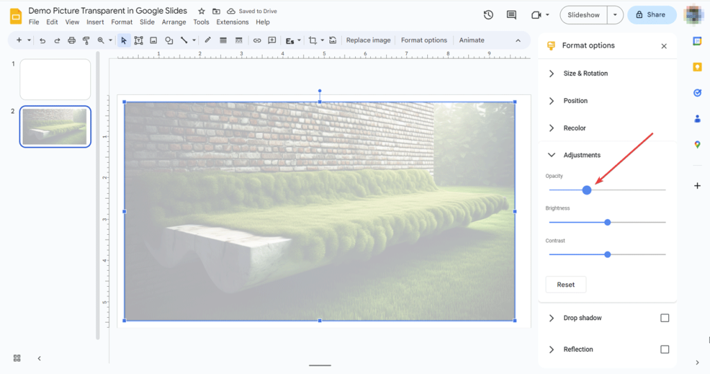 Setting a transparent image in Google Slides