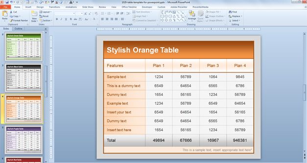 table style powerpoint