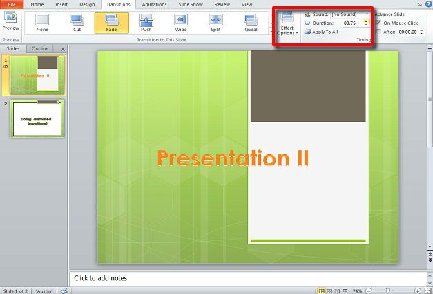 Animated transition in PowerPoint