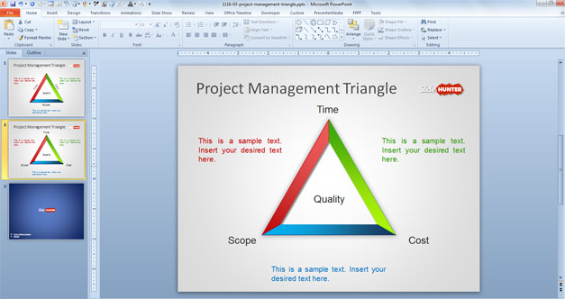 Free Project Management Quality Triangle for PowerPoint