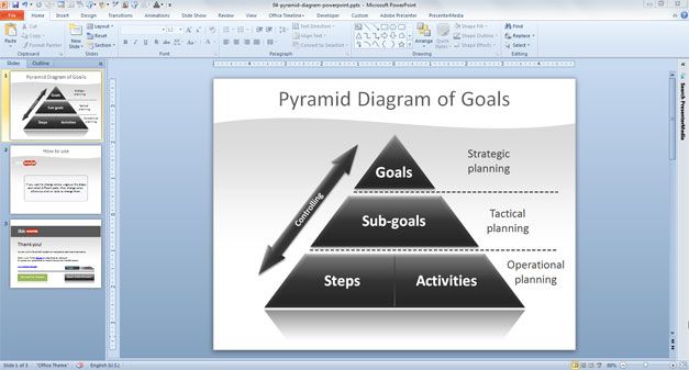 Example of black pyramid shape for PowerPoint presentations - Free Pyramid PowerPoint template