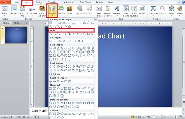 Using lines to divide the slide by four quadrants in PowerPoint