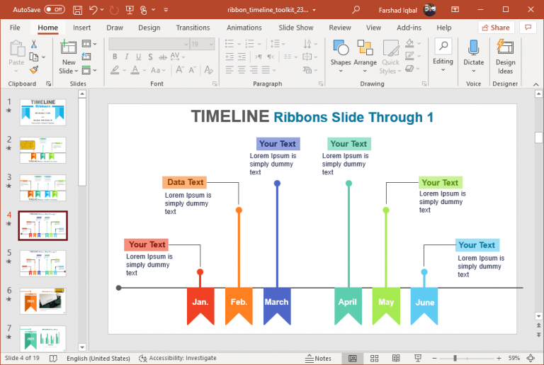 Powerpoint Timeline Pro Ribbon Interactive Timeline Ribbons PowerPoint Template