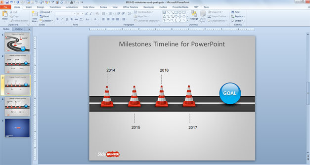 Free Traffic Cones for PowerPoint with Road Timeline