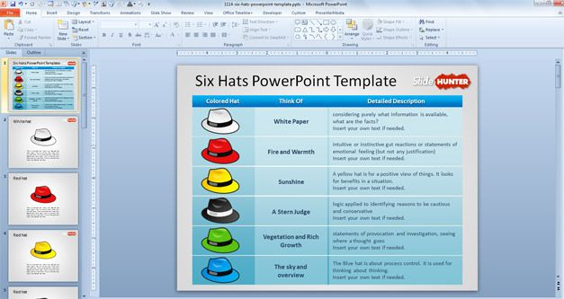 Debono's Six Thinking Hats PowerPoint template