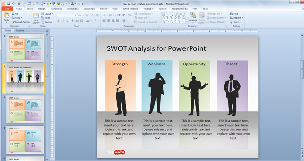 Creative SWOT Analysis Slide Design with Silhouettes and four columns