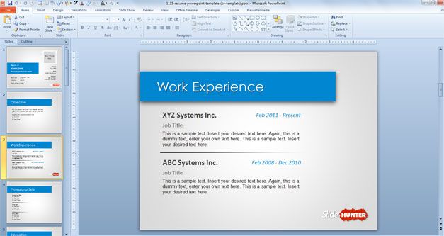 work experience resume in PowerPoint